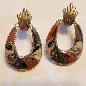 Vintage Multicolored Enamel Pierced Earrings